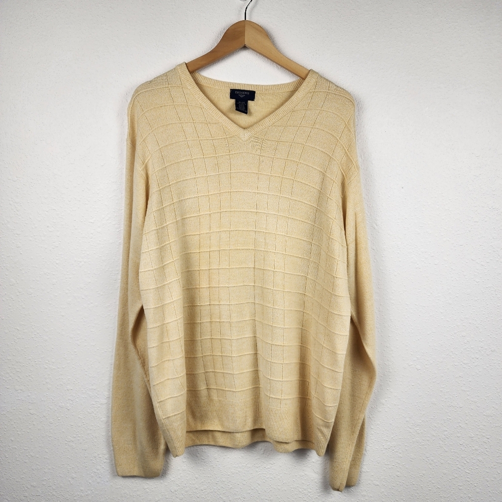 Dockers XL Yellow Textured Sweater V-Neck Casual Classic Pullover Long Sleeve